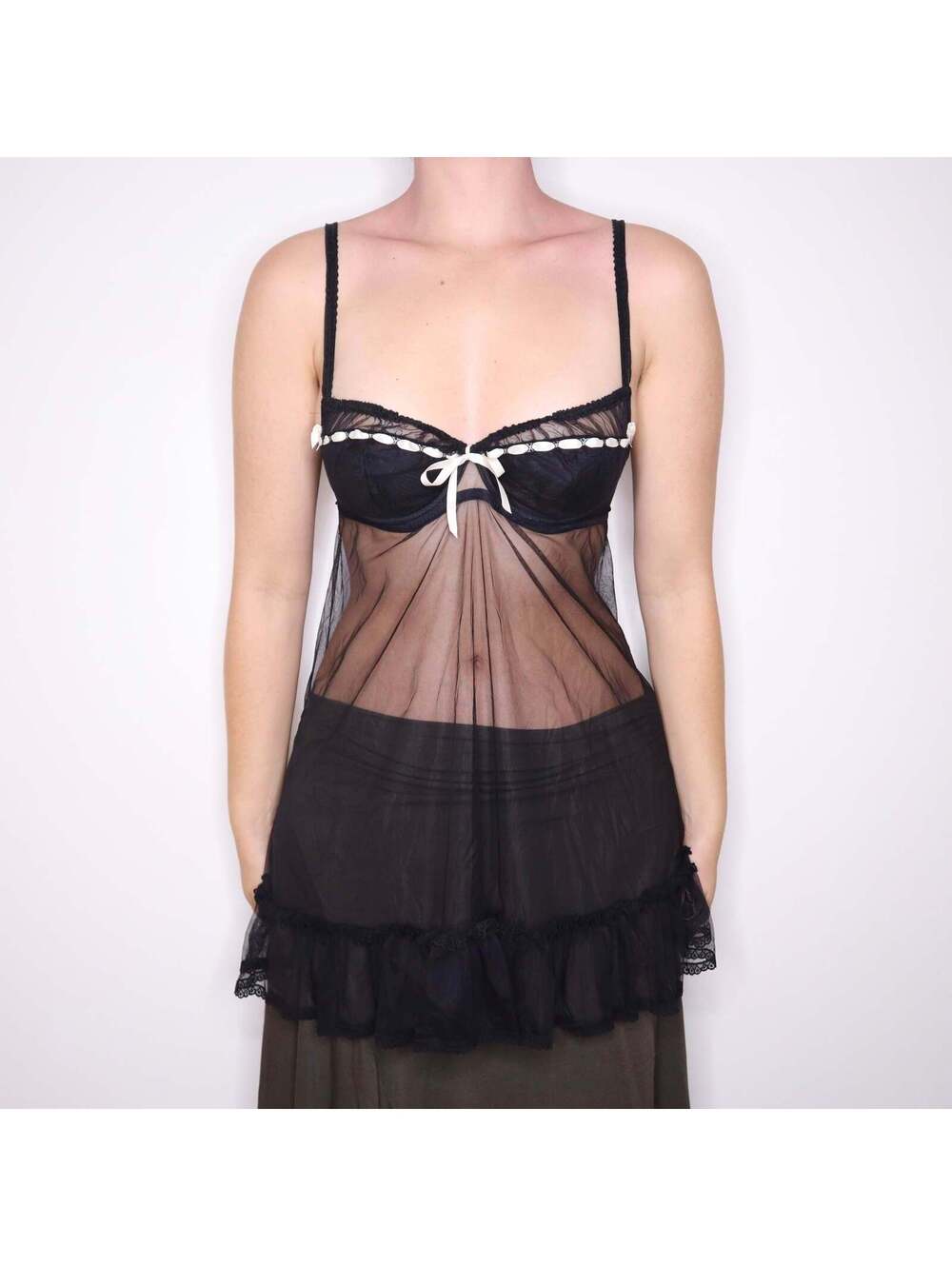 Y2K AGENT PROVOCATEUR Black Mesh Bustier Babydoll (S)